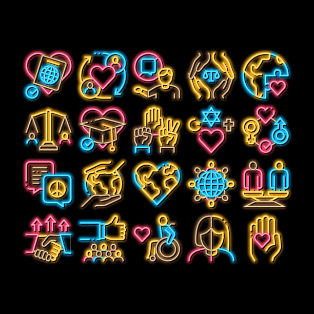 宽容和平等霓虹灯发光图标插图图片下载