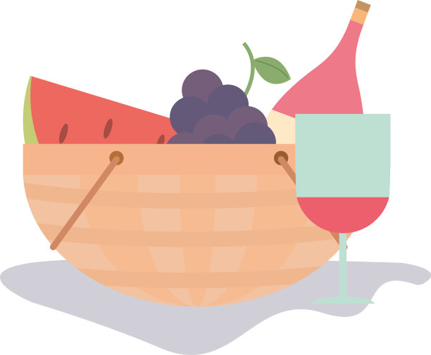 野餐篮，葡萄酒瓶，葡萄和图片下载