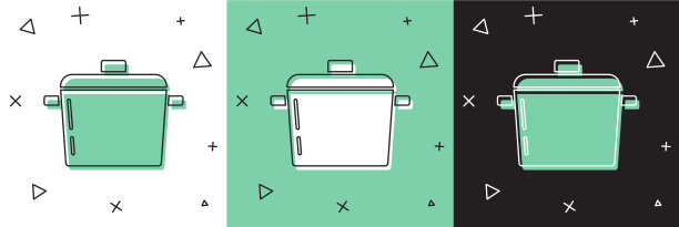 设置烹饪锅图标隔离在白色和绿色图片下载