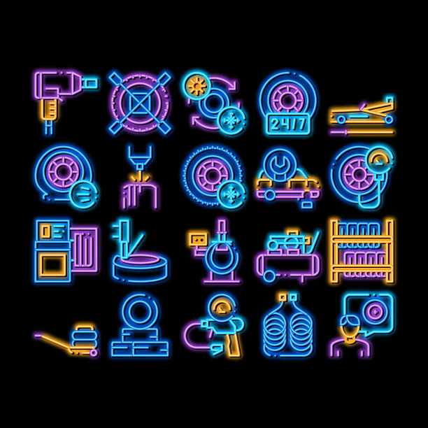 轮胎配件服务霓虹灯图标插图图片下载
