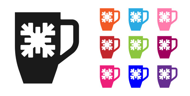 黑色的咖啡杯与雪花图标隔离图片下载