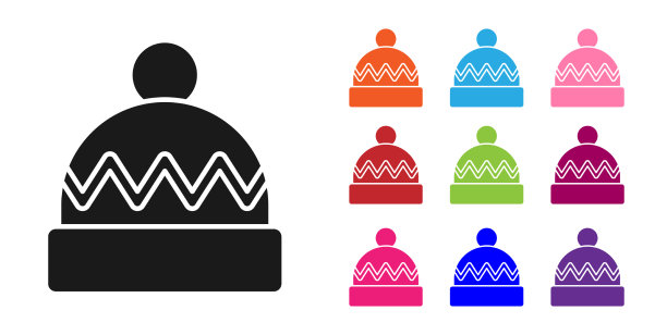 黑色冬季帽子图标孤立在白色背景图片下载