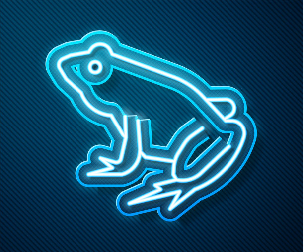 发光的霓虹线青蛙图标孤立在蓝色图片下载