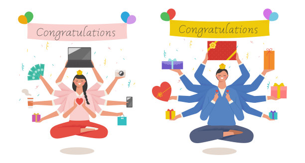 身体外伸出几只手臂，手里拿着一份礼物。图片下载