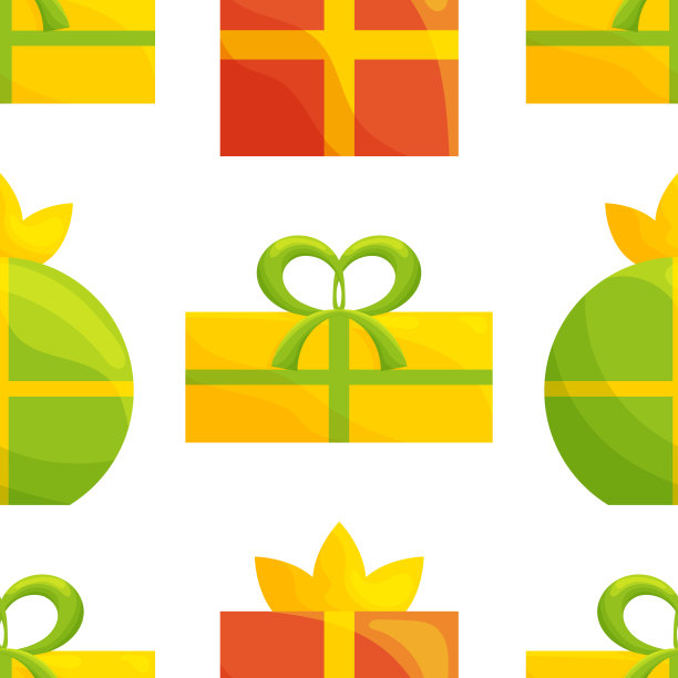 无缝图案与扁平的礼品盒上的白色。图片下载