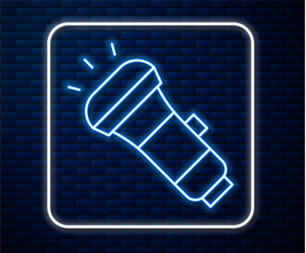 发光的霓虹灯线手电筒图标隔离图片下载