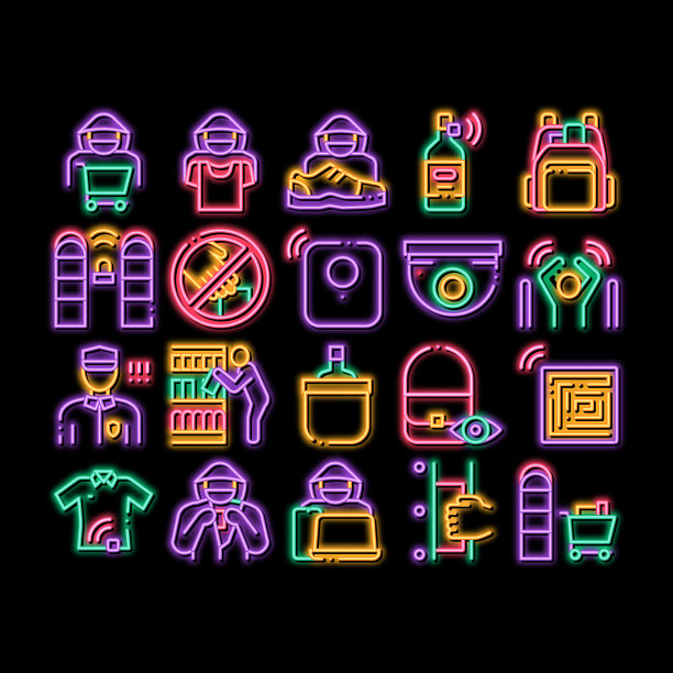 商店盗窃霓虹灯图标插图图片下载