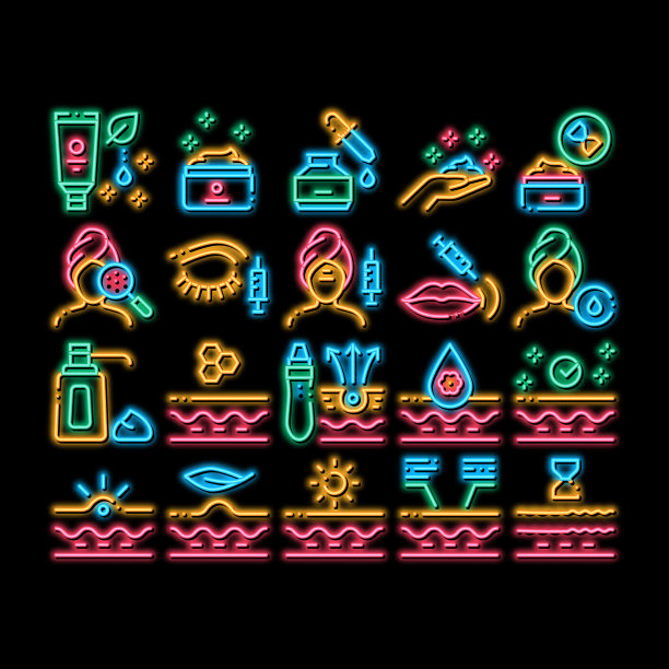 皮肤护理化妆品霓虹灯图标插图图片下载