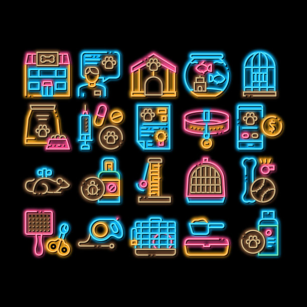 宠物店霓虹灯图标插图图片下载