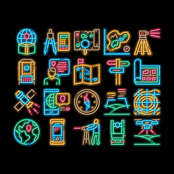 地形研究霓虹灯发光图标图片下载
