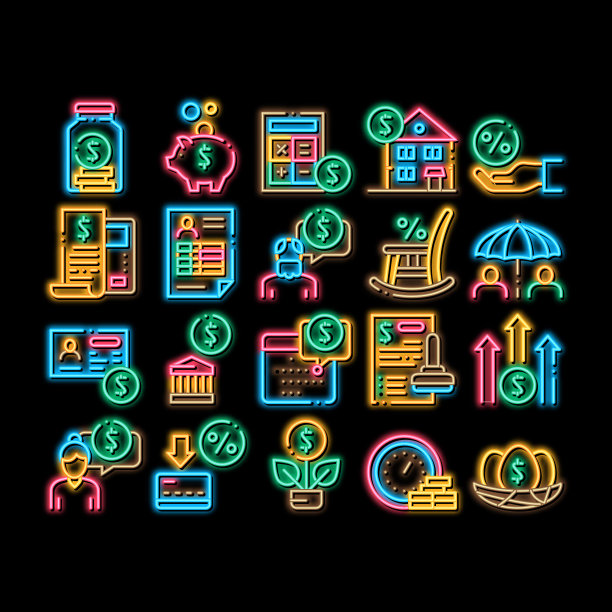 养老金退休霓虹灯图标插画图片下载