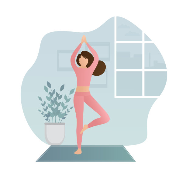 平面人物瑜伽在家卡通人物图片下载