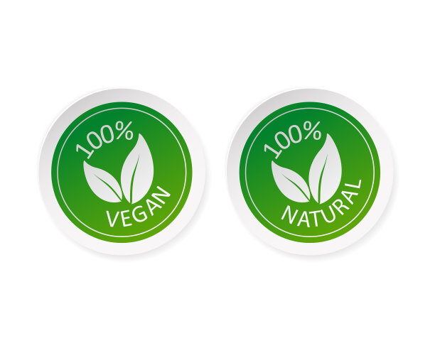 绿色自然和素食贴纸设置在平坦的风格图片下载