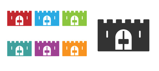 中世纪黑色城堡大门上的一堵石墙图标图片下载