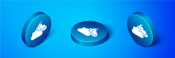 等距云与月亮图标孤立在蓝色图片下载