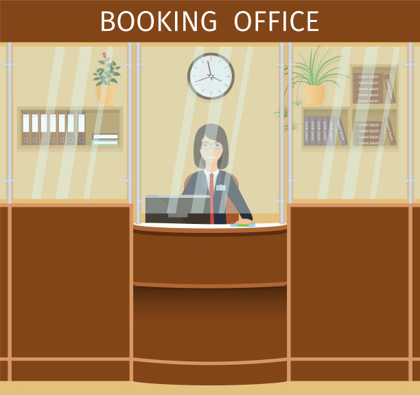 预订办公室设计与女员工在图片下载