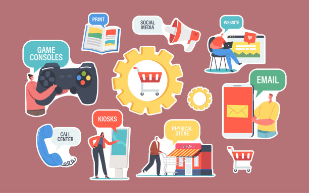 一套贴纸全渠道。卖方与客户之间的沟通渠道。数字营销，网上购物图片下载