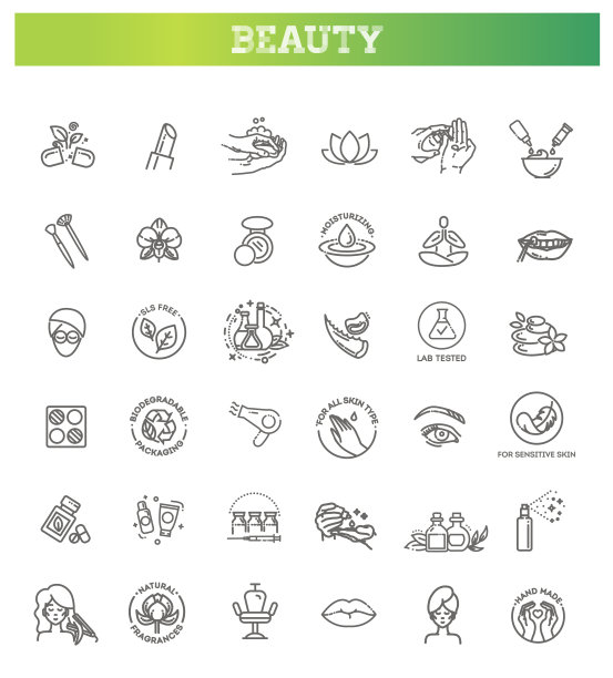 美女矢量轮廓图标设置。美容图片下载