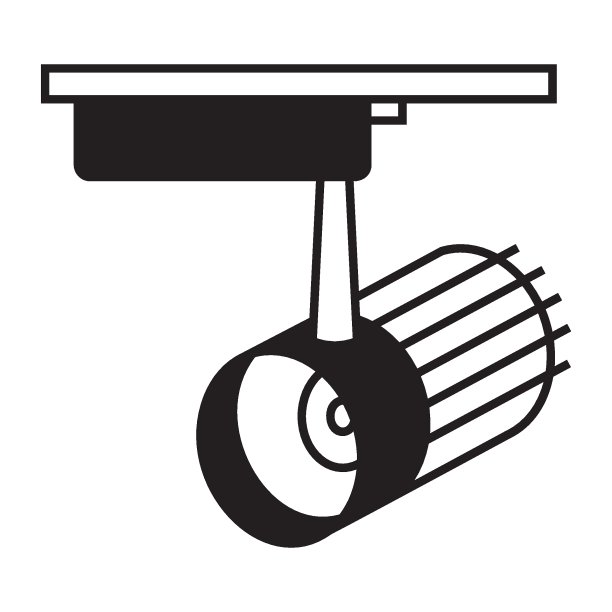 节能LED轨道灯概念，轨道灯聚光灯矢量图标设计，零售商店设备符号，超市固定装置标志，杂货店供应库存插图图片下载