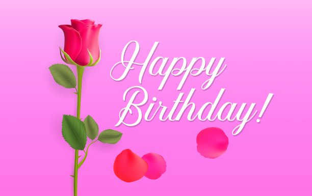 生日快乐海报设计。书法文字和现实的玫瑰花在粉红色的背景。矢量插图。图片下载