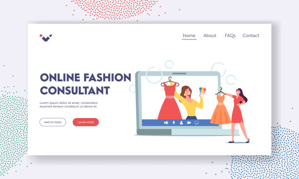 个人时尚设计师登陆页面模板。购物者女性角色选择时尚的衣服。衣橱顾问图片下载