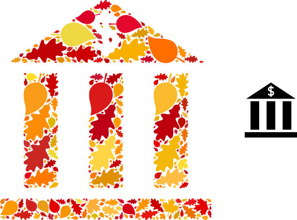 美元银行秋季拼贴与秋天的树叶图标图片下载