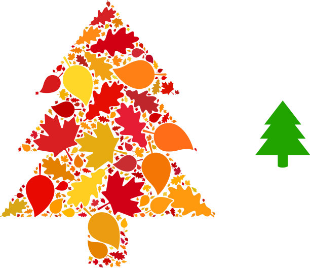 杉树秋季组成图标与秋天的树叶图片下载