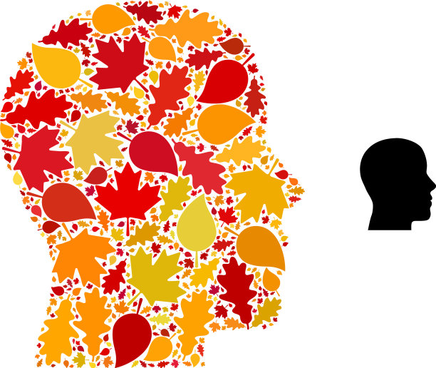 男人的侧面秋天马赛克图标与秋天的叶子图片下载