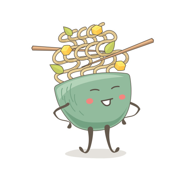 白色背景上的一碗面条的可爱画。向量卡通卡哇伊拉面弓。亚洲食物说明图片下载