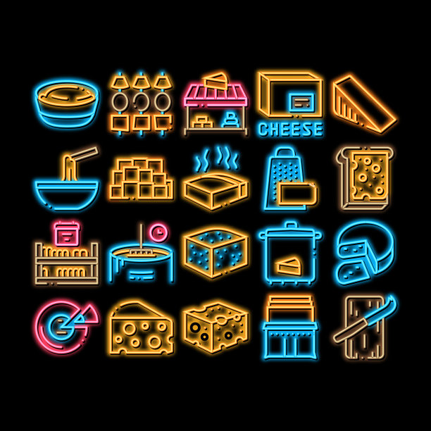 奶酪乳品食品霓虹灯图标插图图片下载