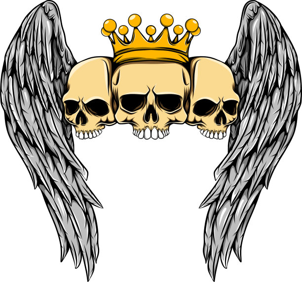 三个头骨，王冠和翅膀图片下载