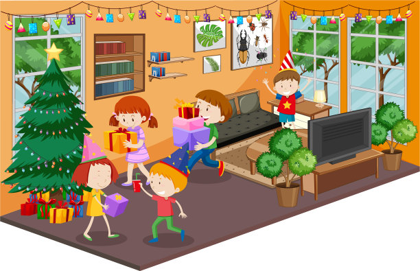 孩子们在客厅里，家具在里面图片下载