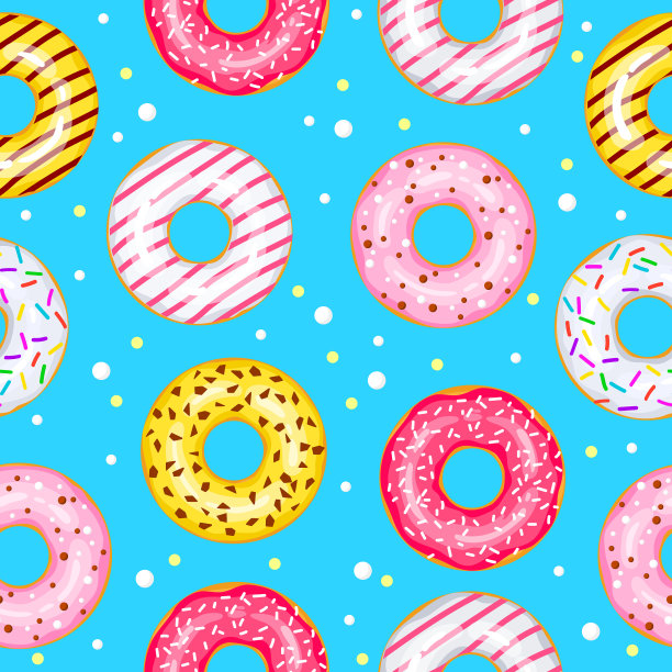 甜甜圈无缝图案为织物包装纸图片下载