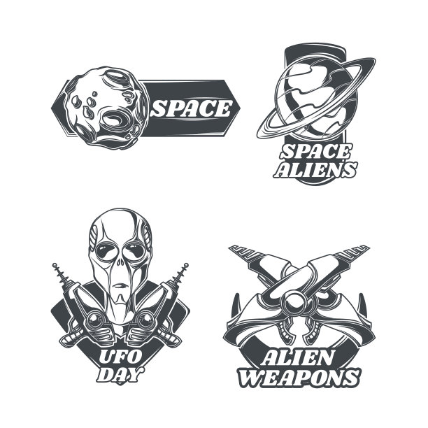 设置UFO标志标签徽章标志孤立图片下载