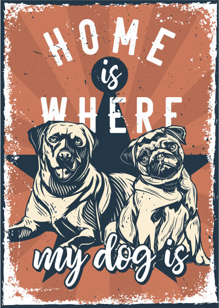 带有拉布拉多犬和哈巴狗的海报设计图片下载