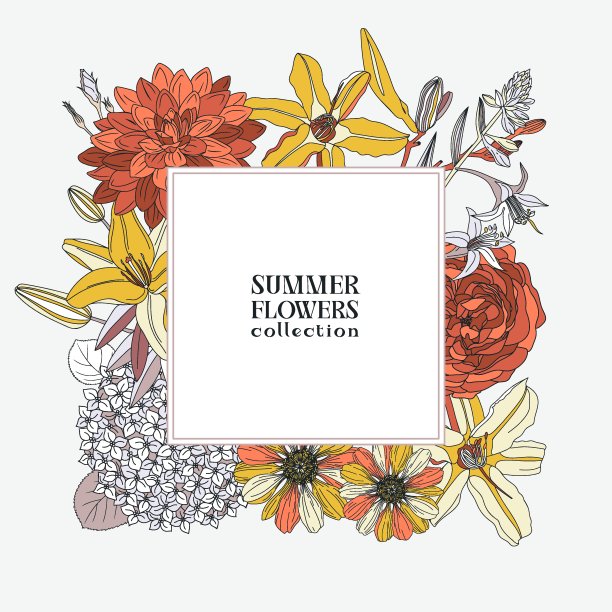 夏日鲜花卡片设计图片下载