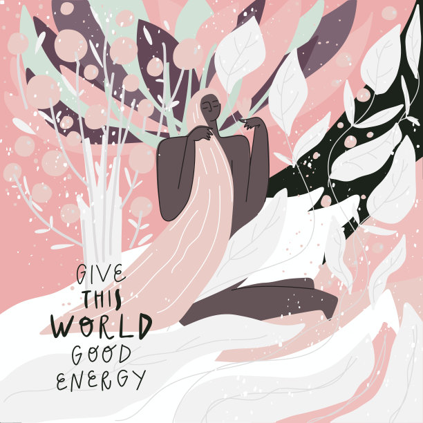 长发裸身的女人，精灵森林环绕着她。传播好的能量，动机向量插图图片下载