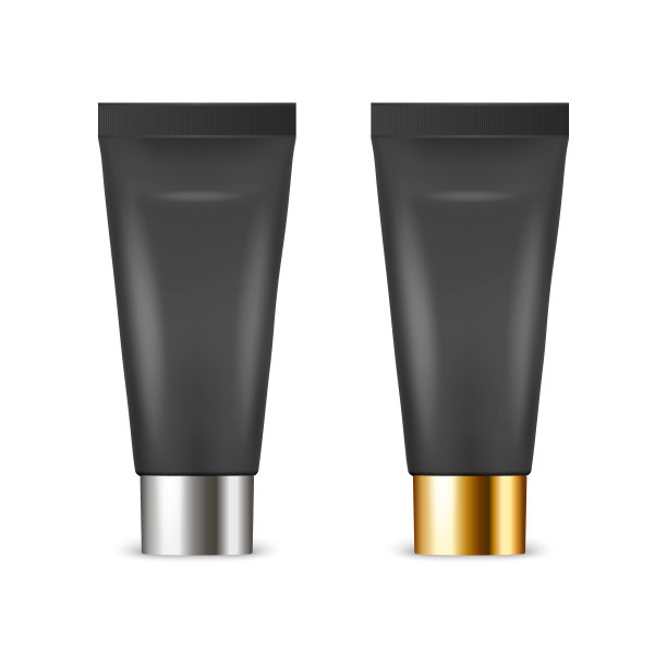 矢量3d现实塑料，金属黑色牙膏，奶油管，包装，金色，银色盖子设置隔离在白色背景。设计模板的牙膏，化妆品，霜的模型。前视图图片下载