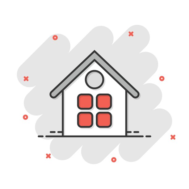 漫画风格的建筑图标：房屋卡通矢量插画图片下载