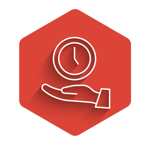 白色线时钟图标孤立与长影子图片下载