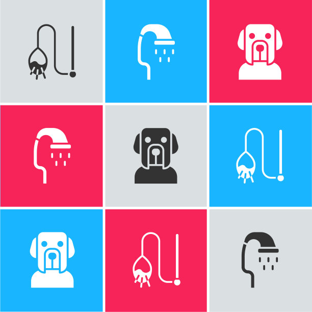 设置宠物猫玩具淋浴和狗图标图片下载