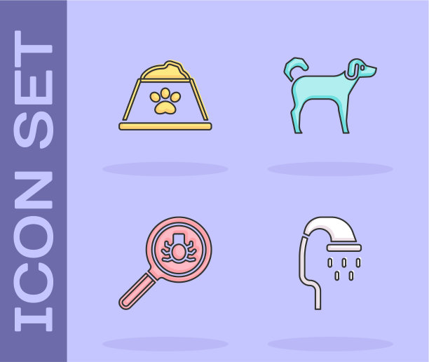 设宠物淋浴，食物碗，跳蚤搜索和狗图片下载