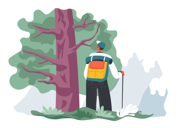 男性角色徒步在森林独自旅行者图片下载