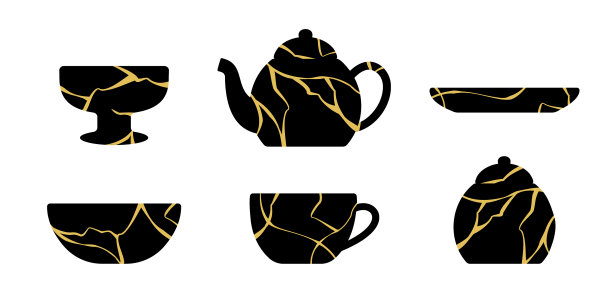 餐具套金金杉日本艺术图片下载