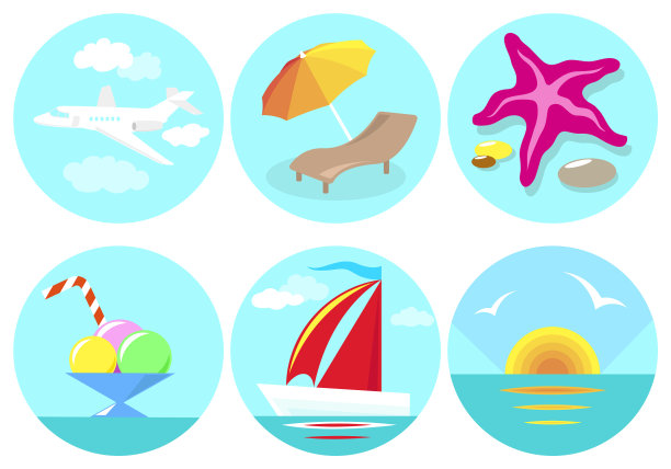 在蓝色背景上设置6个圆形图标图片下载