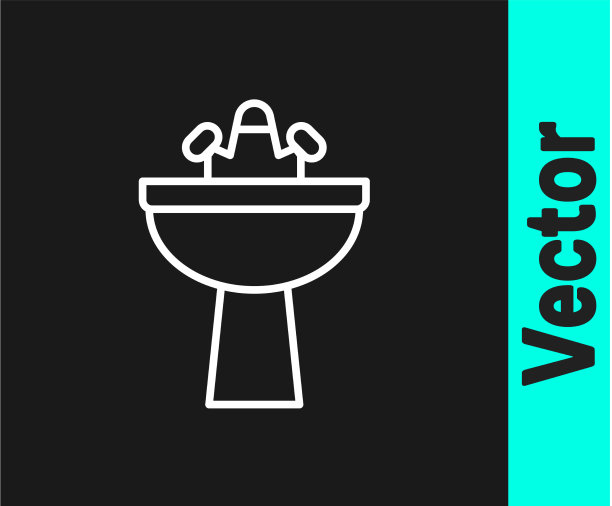 白色线面盆与水龙头图标隔离图片下载