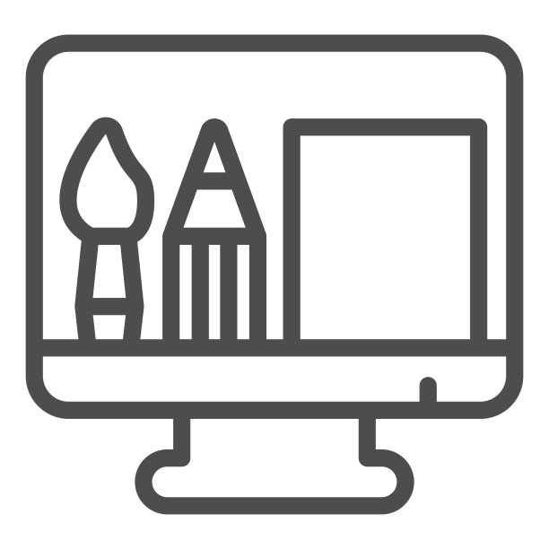 用笔刷铅笔和工作表线图标的监视器图片下载