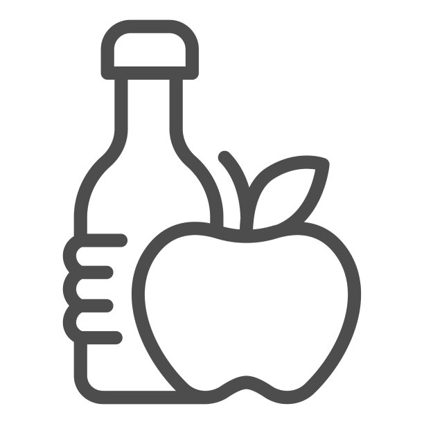 矿泉水和苹果线图标饮食概念图片下载
