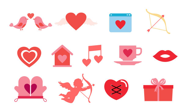 情人节平面设计现代图标集图片下载