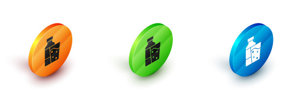 等距瓶装水与玻璃图标隔离图片下载